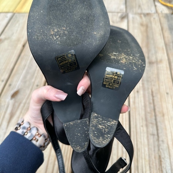 Miss Lola Mina Black Mini Platform Concave Heeled Satin Square Toe 90s Sandals - Picture 9 of 15